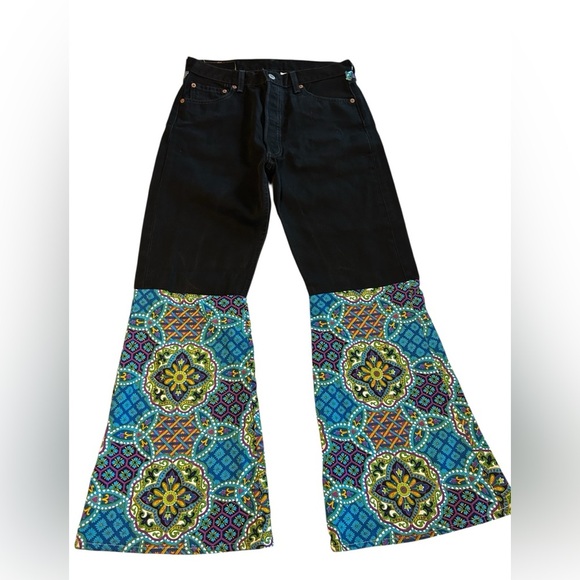 Vintage 80s Levis 501 Custom Flare Denim Button Fly Hippie USA Actual 30 x 29.5 - Picture 2 of 14